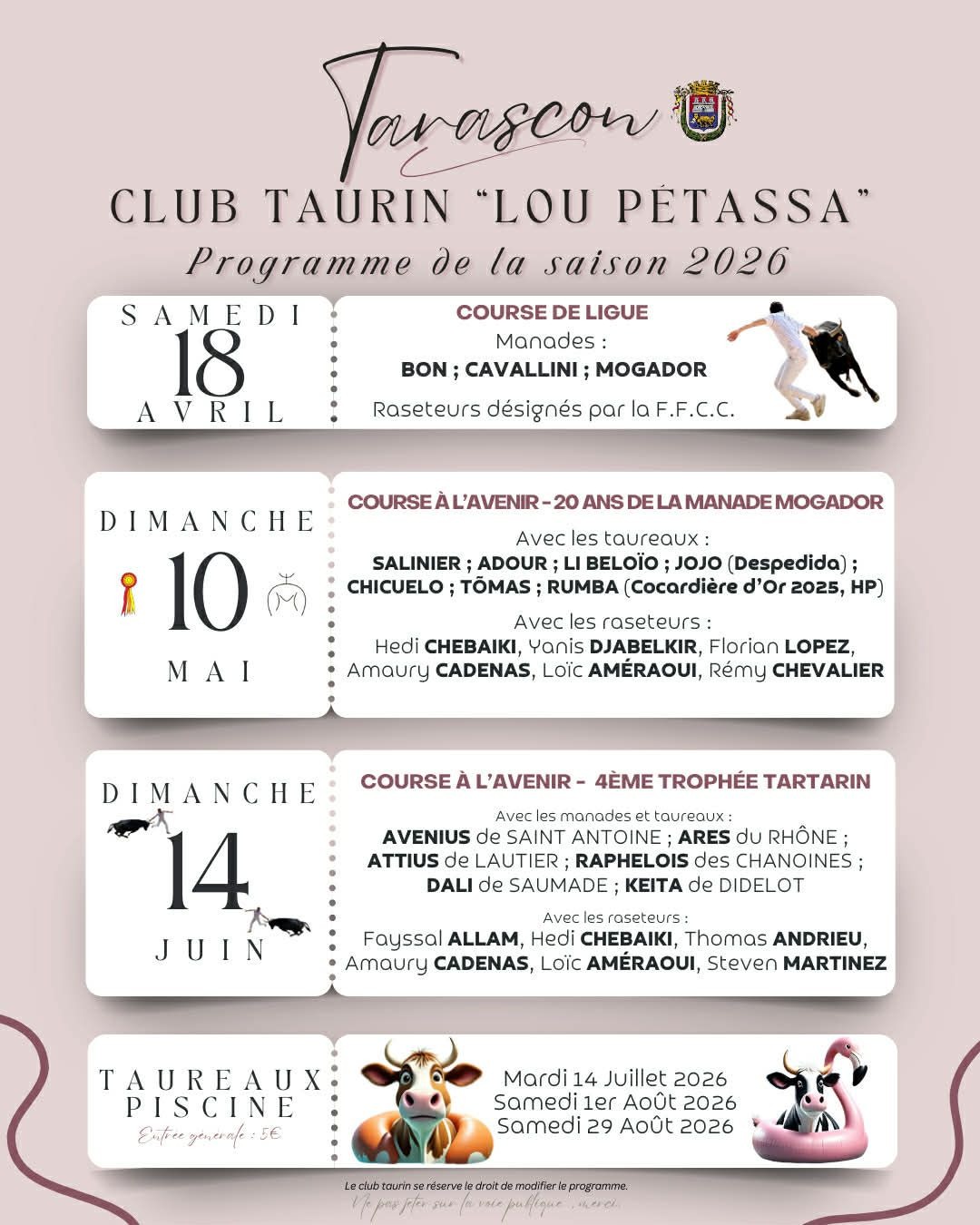 Tarascon/Course Camarguaises - Taureaux Piscine/Club Taurin