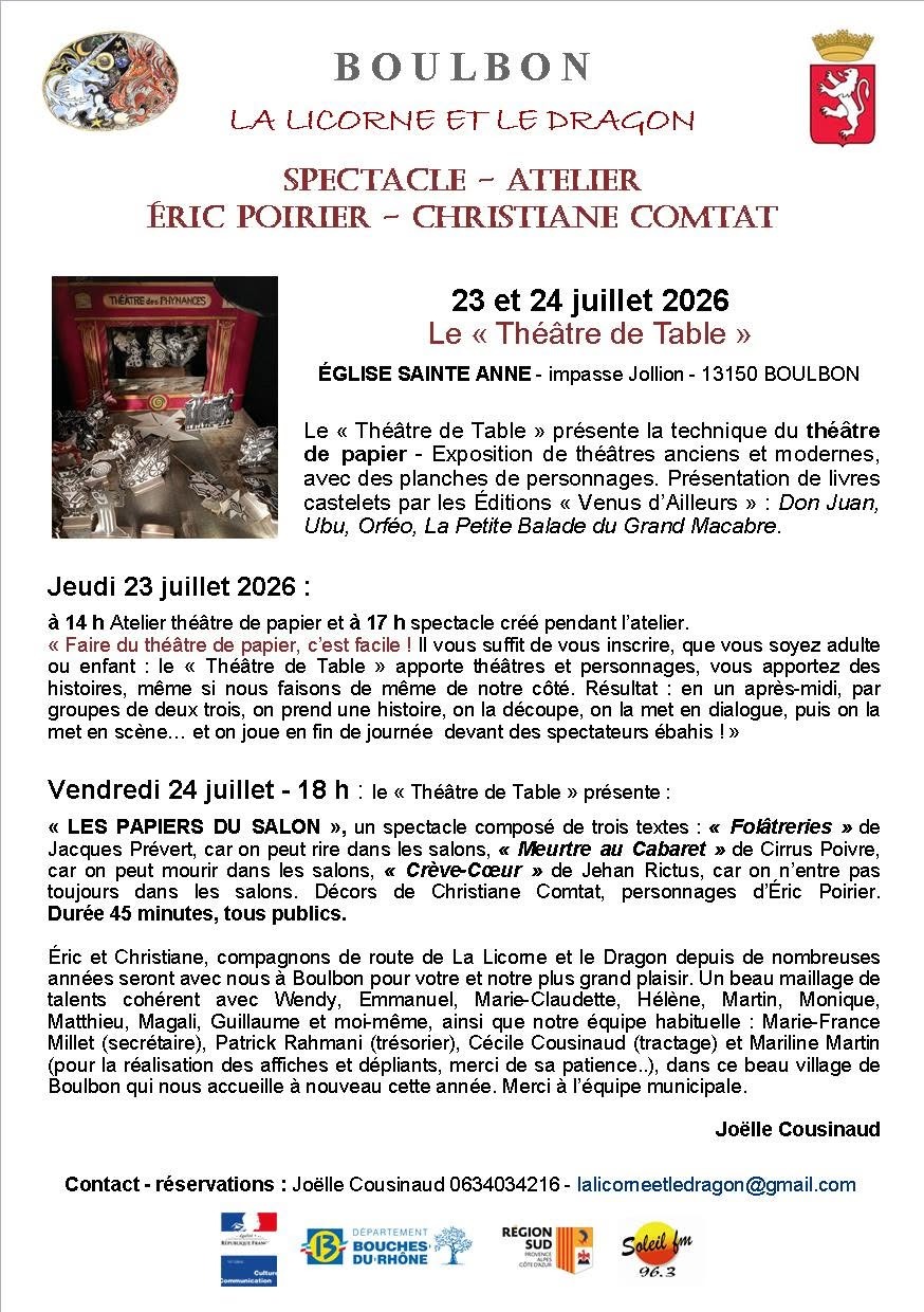 Spectacle/atelier - Le Théâtre de table_Boulbon